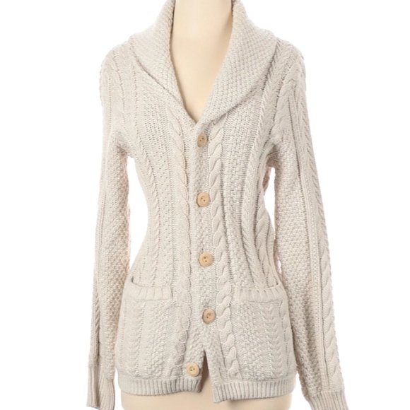 J.Crew Cotton Cable-Knit Grandpa Chunky Shawl Cardigan Sweater XS - Picture 2 of 3